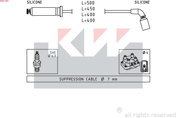 KW 360 730 - Комплект запалителеи кабели vvparts.bg