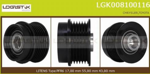 LGK LGK008100116 - Ремъчна шайба, генератор vvparts.bg