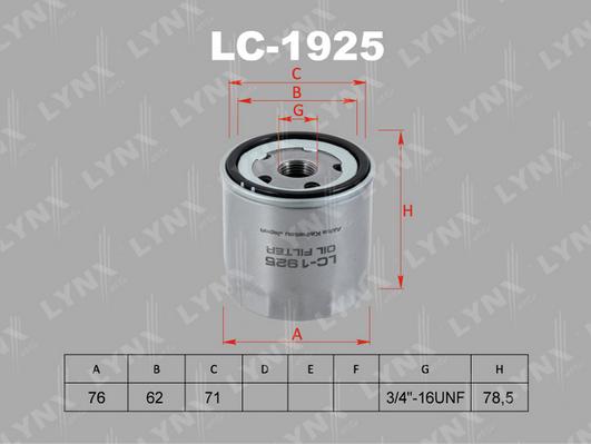 LYNXauto LC-1925 - Маслен филтър vvparts.bg