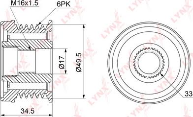 LYNXauto PA-1107 - Ремъчна шайба, генератор vvparts.bg