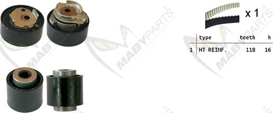 Mabyparts OBK010056 - Комплект ангренажен ремък vvparts.bg