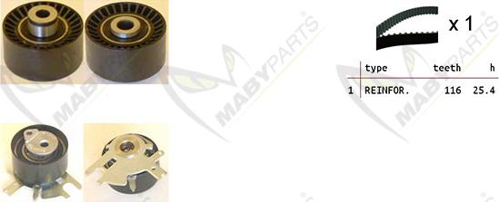 Mabyparts OBK010074 - Комплект ангренажен ремък vvparts.bg