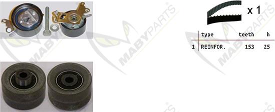 Mabyparts OBK010376 - Комплект ангренажен ремък vvparts.bg