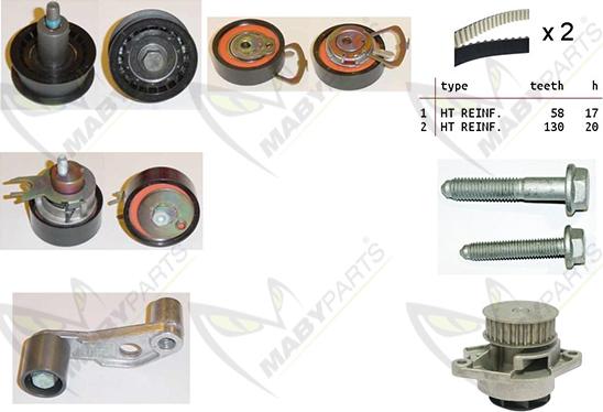 Mabyparts OBKWP0100 - Водна помпа+ к-кт ангренажен ремък vvparts.bg