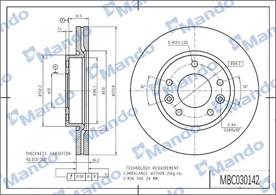 Mando MBC030142 - Спирачен диск vvparts.bg