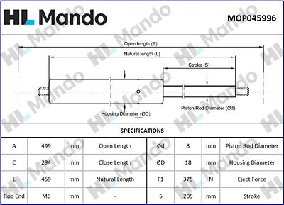 Mando MOP045996 - Газов амортисьор, багажно / товарно пространство vvparts.bg