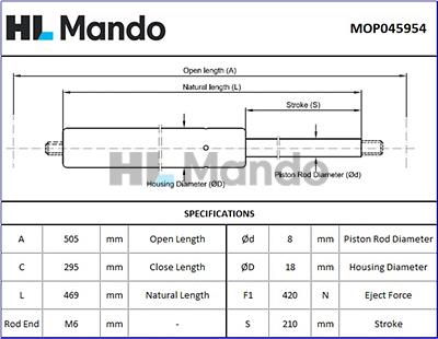 Mando MOP045954 - Газов амортисьор, багажно / товарно пространство vvparts.bg