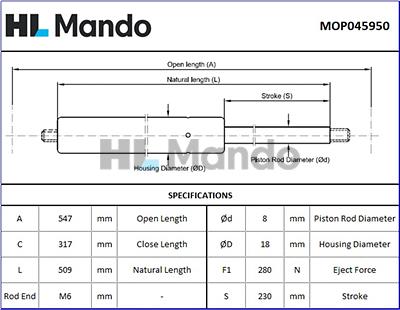 Mando MOP045950 - Газов амортисьор, багажно / товарно пространство vvparts.bg