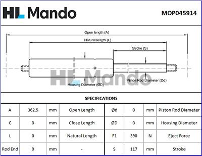 Mando MOP045914 - Газов амортисьор, багажно / товарно пространство vvparts.bg