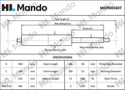 Mando MOP045407 - Газов амортисьор, багажно / товарно пространство vvparts.bg