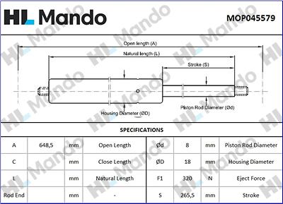 Mando MOP045579 - Газов амортисьор, капак на двигателя vvparts.bg