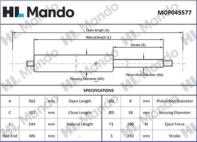 Mando MOP045577 - Газов амортисьор, багажно / товарно пространство vvparts.bg