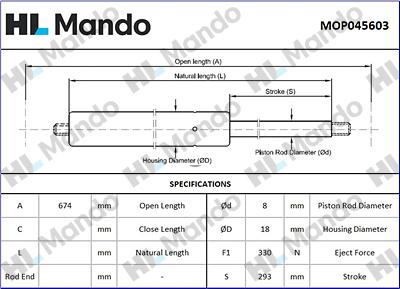 Mando MOP045603 - Газов амортисьор, капак на двигателя vvparts.bg