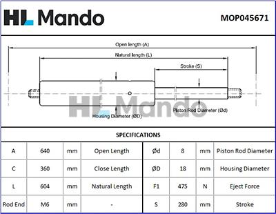 Mando MOP045671 - Газов амортисьор, багажно / товарно пространство vvparts.bg