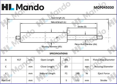 Mando MOP045030 - Газов амортисьор, капак на двигателя vvparts.bg