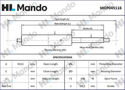 Mando MOP045116 - Газов амортисьор, капак на двигателя vvparts.bg