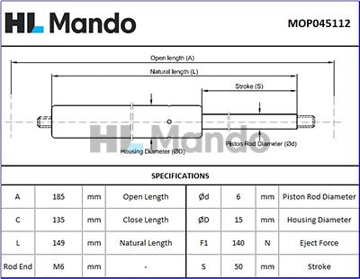 Mando MOP045112 - Газов амортисьор, багажно / товарно пространство vvparts.bg
