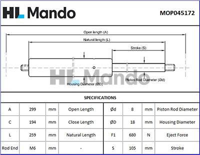 Mando MOP045172 - Газов амортисьор, багажно / товарно пространство vvparts.bg