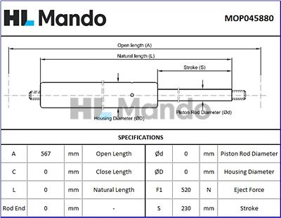 Mando MOP045880 - Газов амортисьор, багажно / товарно пространство vvparts.bg
