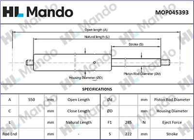 Mando MOP045393 - Газов амортисьор, капак на двигателя vvparts.bg