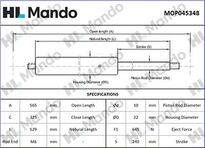 Mando MOP045348 - Газов амортисьор, багажно / товарно пространство vvparts.bg