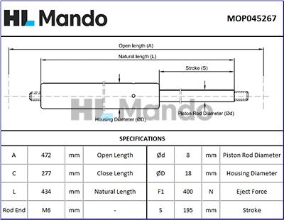 Mando MOP045267 - Газов амортисьор, багажно / товарно пространство vvparts.bg