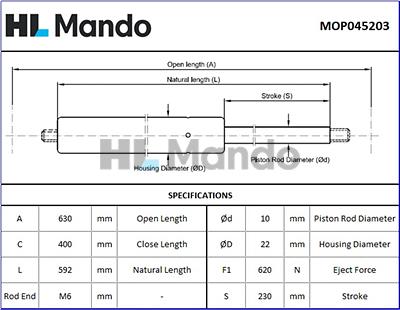Mando MOP045203 - Газов амортисьор, багажно / товарно пространство vvparts.bg