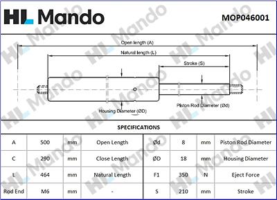 Mando MOP046001 - Газов амортисьор, багажно / товарно пространство vvparts.bg
