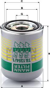 Mann-Filter TB 1394/1 x - Пълнител-изсушител на въздуха, пневматична система vvparts.bg