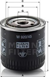 Mann-Filter W 920/45 - Маслен филтър vvparts.bg