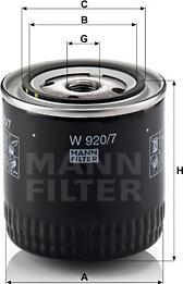 Mann-Filter W 920/7 y - Маслен филтър vvparts.bg