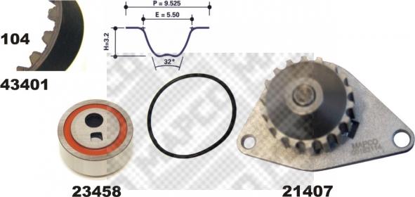 Mapco 41401/1 - Водна помпа+ к-кт ангренажен ремък vvparts.bg