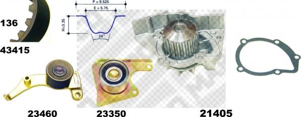 Mapco 41415 - Водна помпа+ к-кт ангренажен ремък vvparts.bg