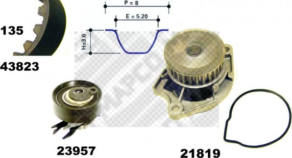 Mapco 41823/1 - Водна помпа+ к-кт ангренажен ремък vvparts.bg