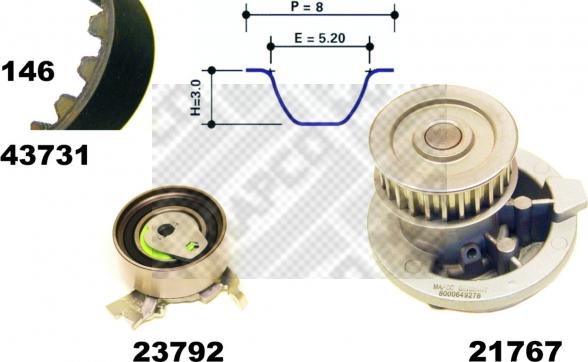 Mapco 41731/1 - Водна помпа+ к-кт ангренажен ремък vvparts.bg