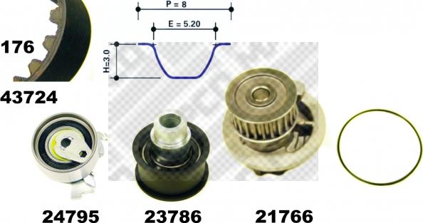 Mapco 41724 - Водна помпа+ к-кт ангренажен ремък vvparts.bg