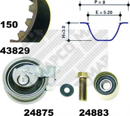 Mapco 23912 - Комплект ангренажен ремък vvparts.bg