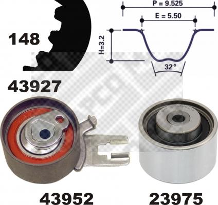 Mapco 23927 - Комплект ангренажен ремък vvparts.bg