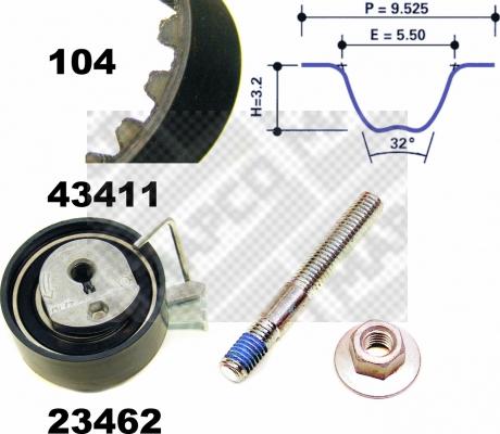 Mapco 23411 - Комплект ангренажен ремък vvparts.bg