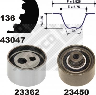 Mapco 23435 - Комплект ангренажен ремък vvparts.bg