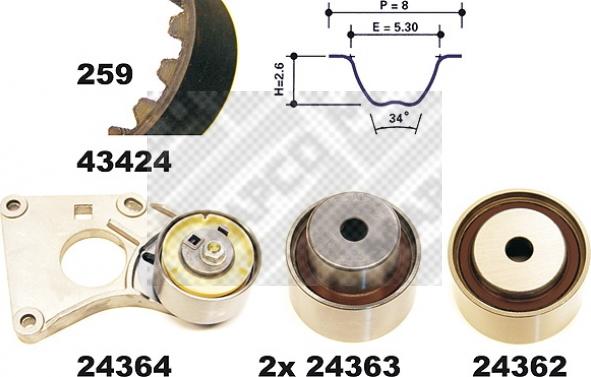 Mapco 23424 - Комплект ангренажен ремък vvparts.bg