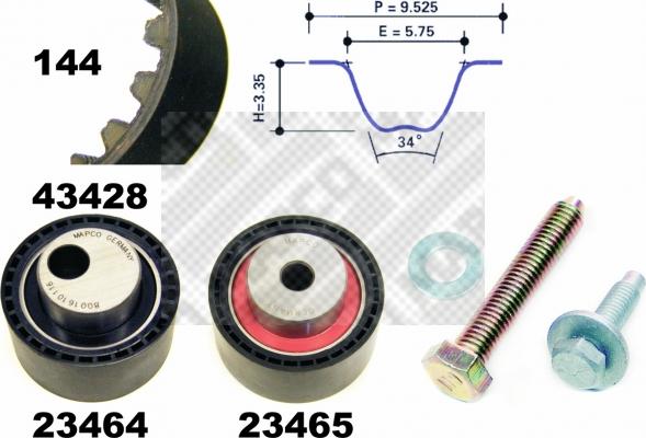 Mapco 23428 - Комплект ангренажен ремък vvparts.bg