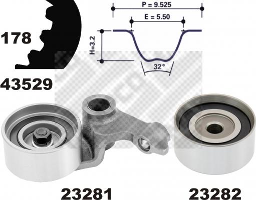 Mapco 23529 - Комплект ангренажен ремък vvparts.bg