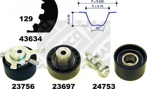 Mapco 23608 - Комплект ангренажен ремък vvparts.bg