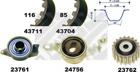 Mapco 23633 - Комплект ангренажен ремък vvparts.bg