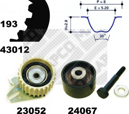 Mapco 23012 - Комплект ангренажен ремък vvparts.bg