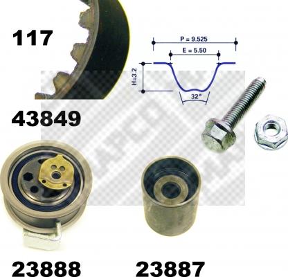 Mapco 23849 - Комплект ангренажен ремък vvparts.bg