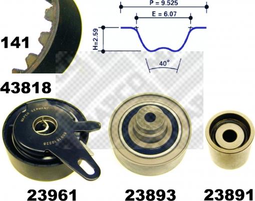 Mapco 23818 - Комплект ангренажен ремък vvparts.bg