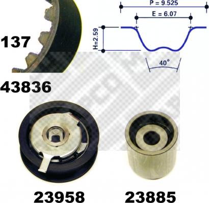 Mapco 23836 - Комплект ангренажен ремък vvparts.bg