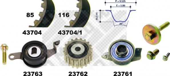 Mapco 23704 - Комплект ангренажен ремък vvparts.bg